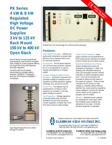 PK系列4千瓦和8千瓦稳压高压直流电源3千伏至125千伏机架安装150千伏至400千伏开放式堆叠